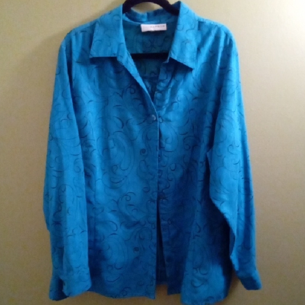 Womens XL Sag Harbor Turquoise Swirl Top Button Up Mediumweight Paisley